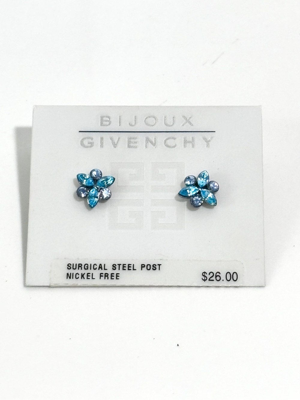 NWT Bijoux Givenchy Vintage 1990’s Aqua Shimmer Crystal Post Earrings Signed